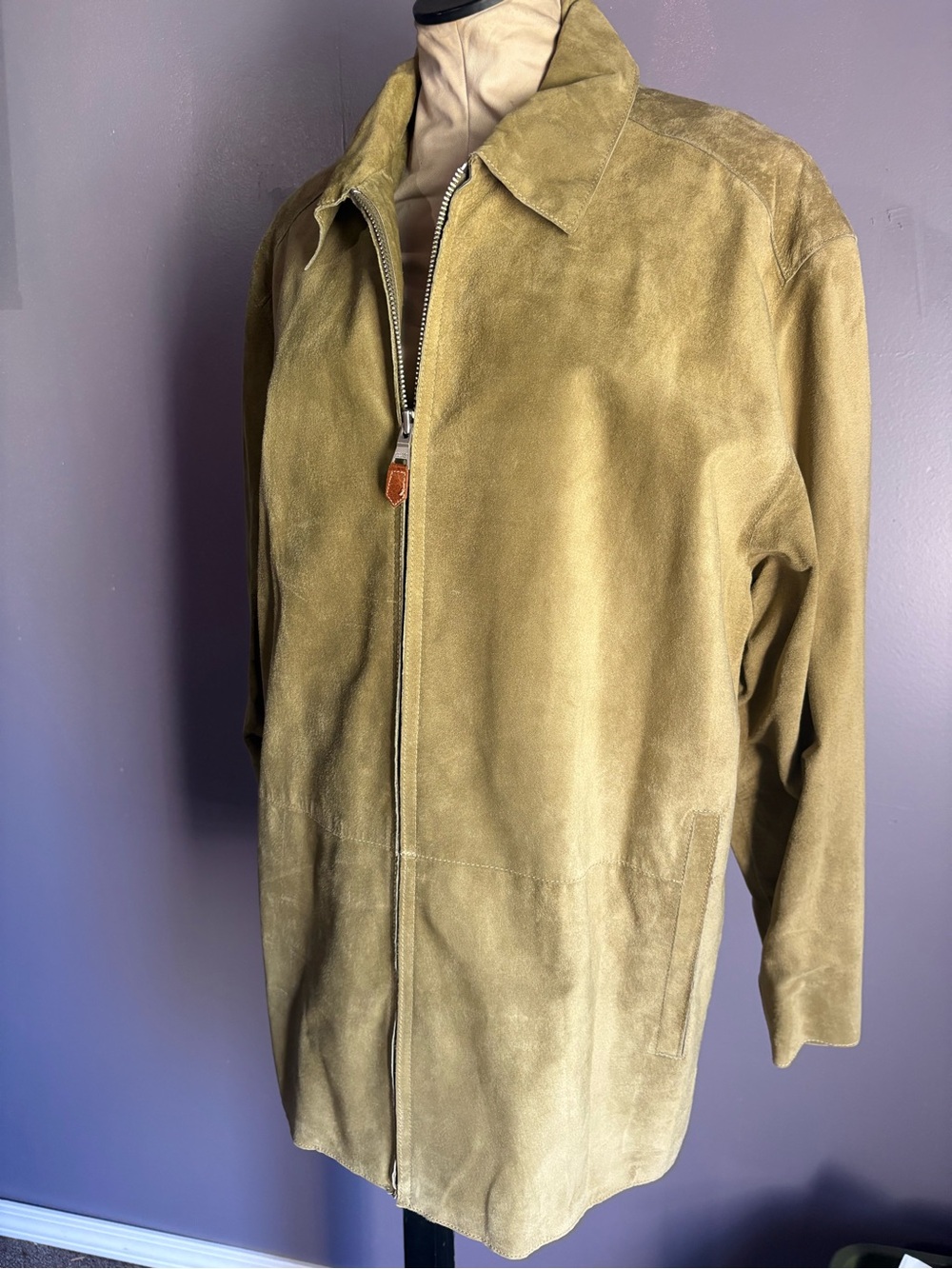 Andrew Marc Olive Green Suede Zip Jacket